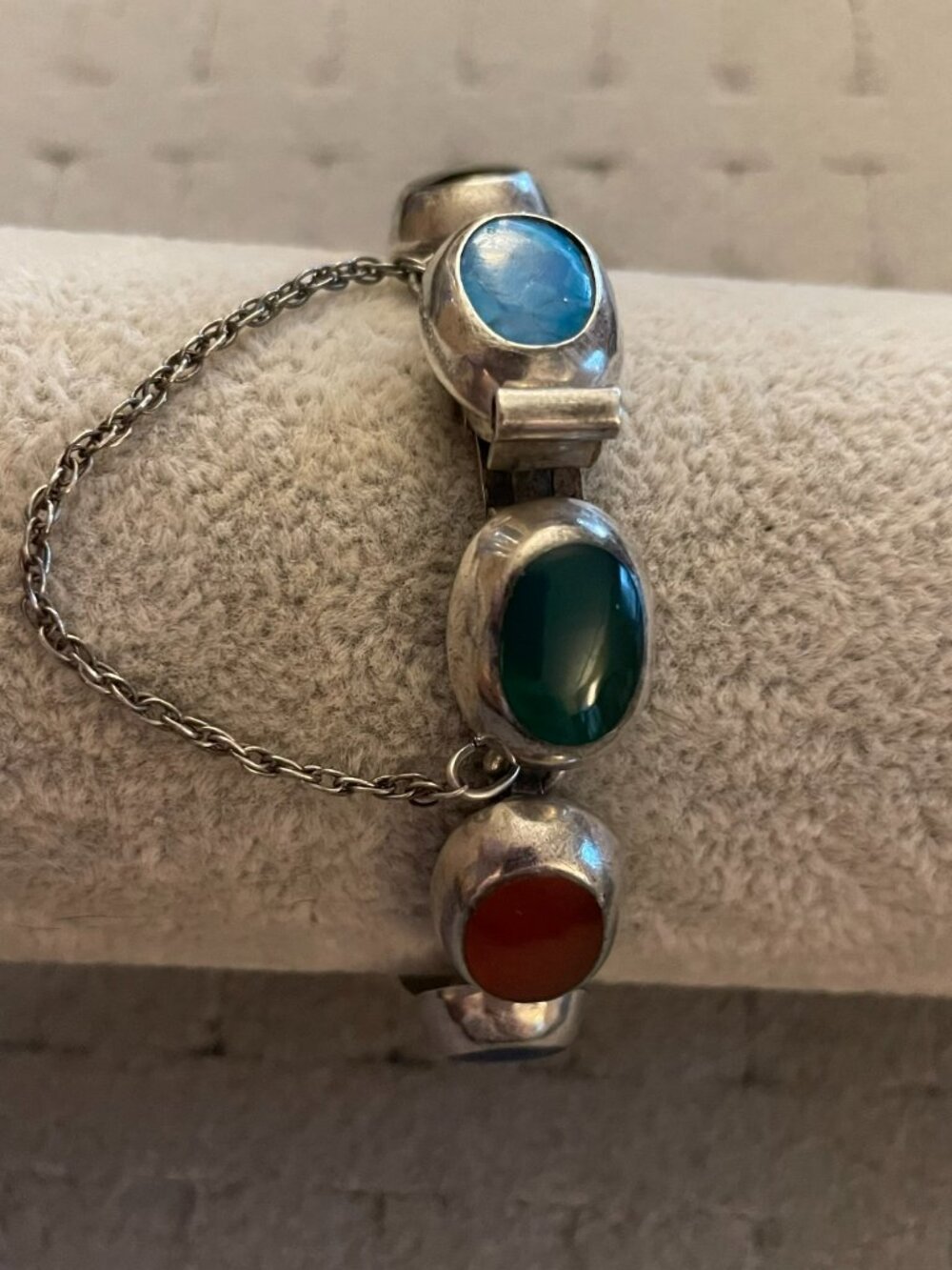 Vintage TAXCO Bracelet Multi Stone 23 grams 7" 925 Retro Mid Century Handmade